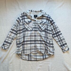 Womens Plaid Button Down Shirt in Gray and White